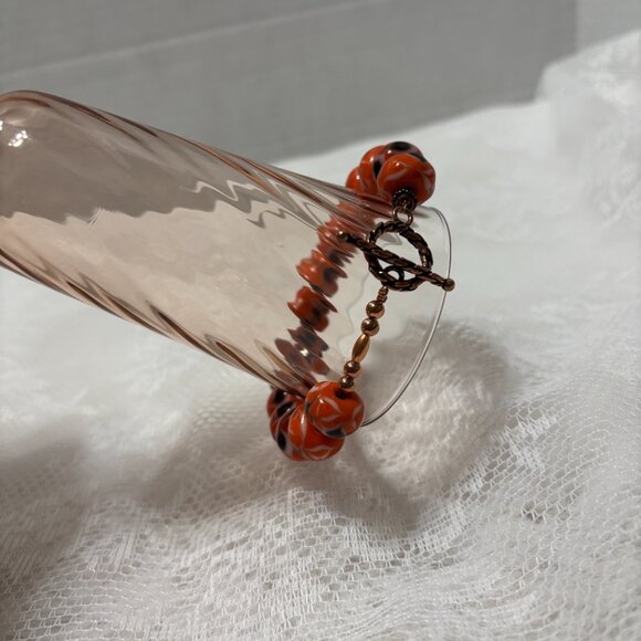 Handmade Orange Swirl Glass Bead Bracelet 8.5" Fits 7" Copper Toggle Clasp - Picture 12 of 12